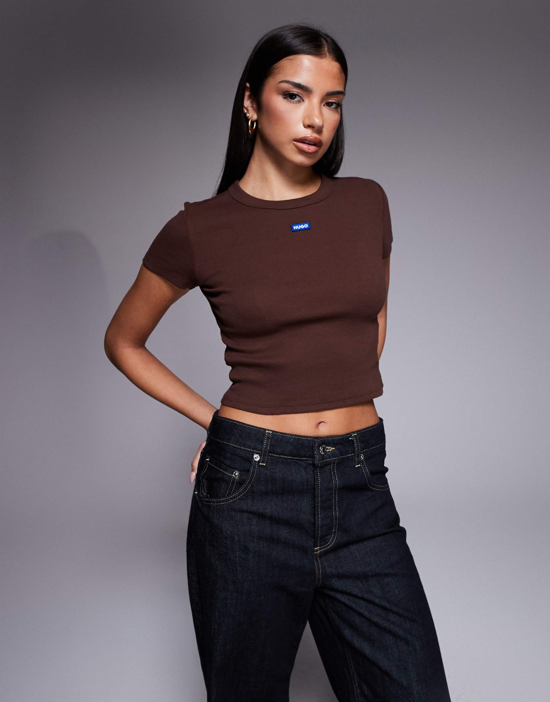 hugo blue baby tee in brown