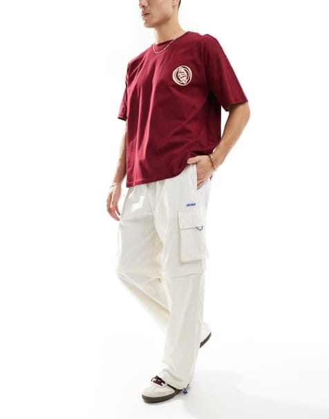 HUGO Blue baggy fit cargo pants in off white - view 1