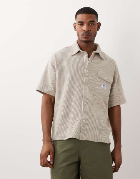 HUGO Blue - Beige oversized skjorte med logo - view 1
