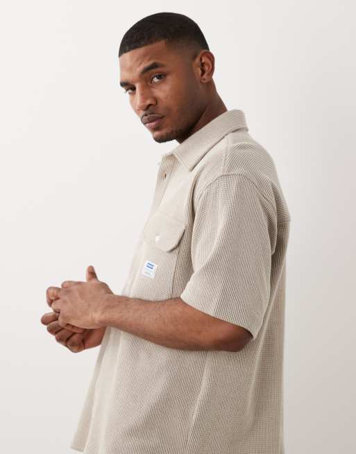 HUGO Blue - Beige oversized skjorte med logo, 4 af 5