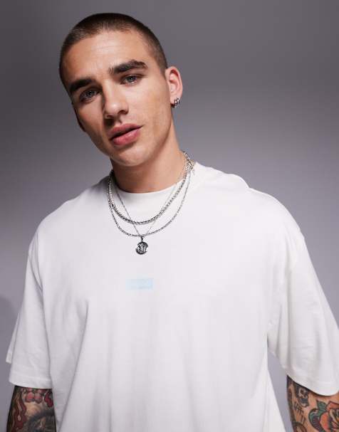 HUGO Blue - Beige T-shirt med løs pasform og blåt centralt logo - view 1