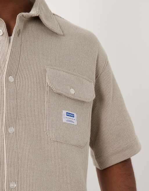 HUGO Blue – Beżowa koszula oversize z logo, 5 z 5
