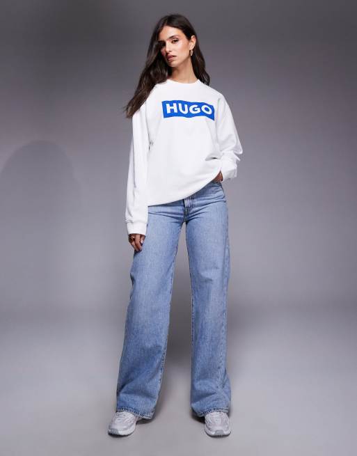HUGO Blue – Biała klasyczna bluza dresowa z okrągłym dekoltem, 3 z 4