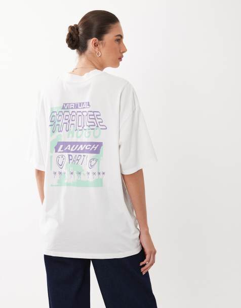 HUGO Blue – Biały T-shirt oversize z grafiką - view 1