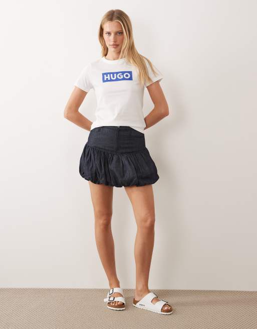 HUGO Blue – Biały T-shirt z klasycznym logo w ramce, 2 z 4