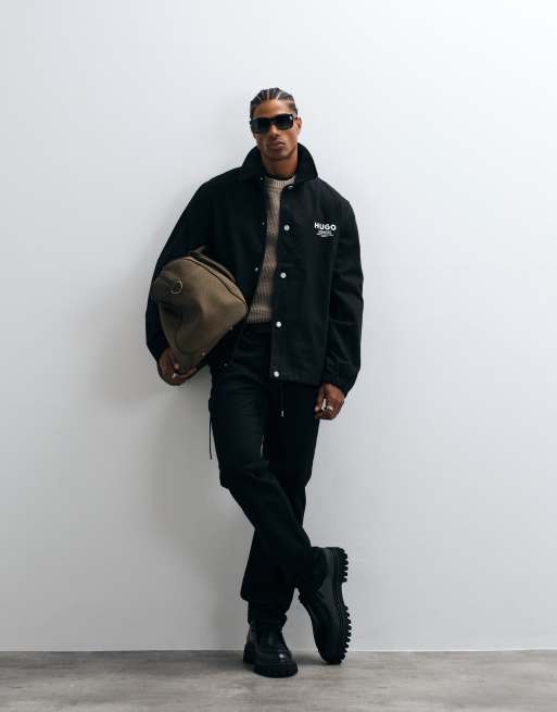 HUGO Blue Biyo heavyweight cotton windbreaker in black, 2 of 5