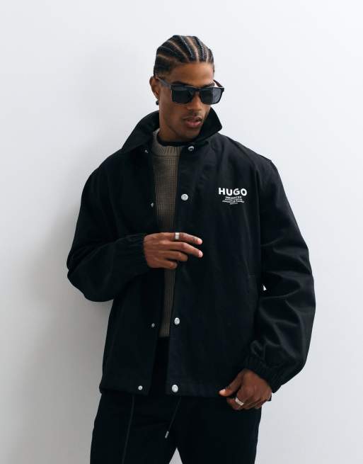 HUGO Blue Biyo heavyweight cotton windbreaker in black, 3 of 5