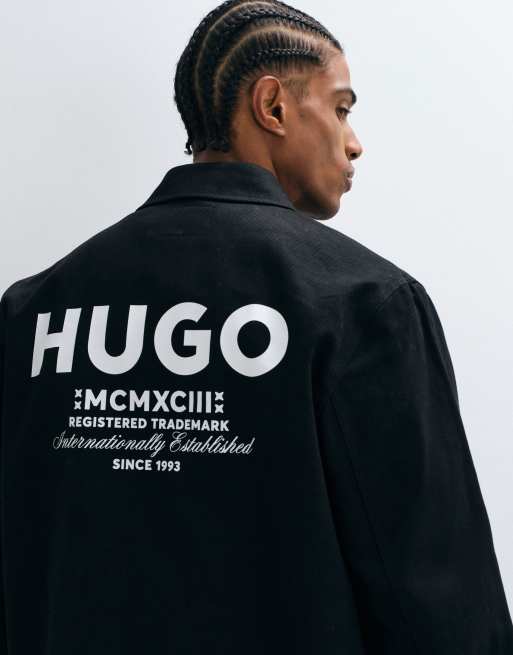 HUGO Blue Biyo heavyweight cotton windbreaker in black, 4 of 5