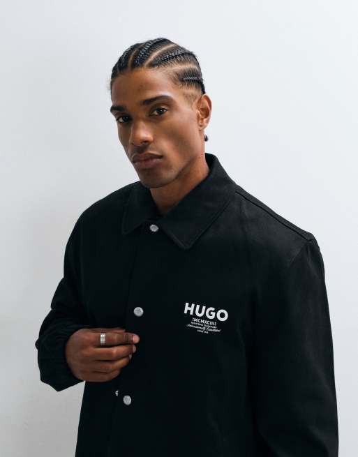 HUGO Blue Biyo heavyweight cotton windbreaker in black, 5 of 5