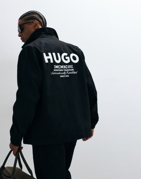 HUGO Blue Biyo heavyweight cotton windbreaker jacket in black - view 1