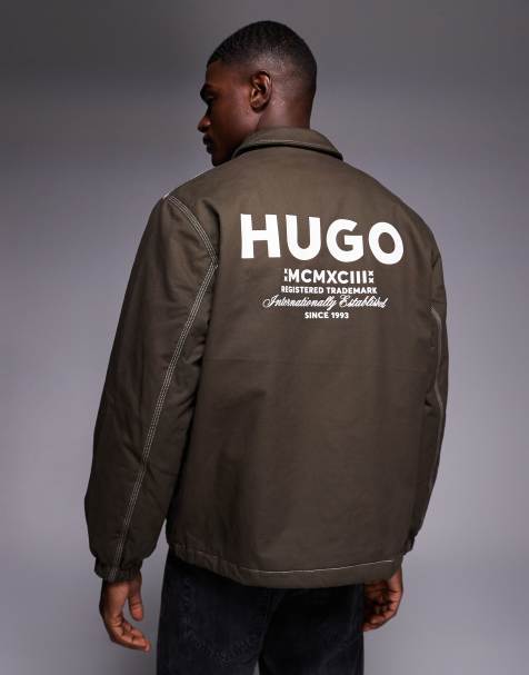 HUGO BLUE Biyo label logo back print jacket in brown - view 1