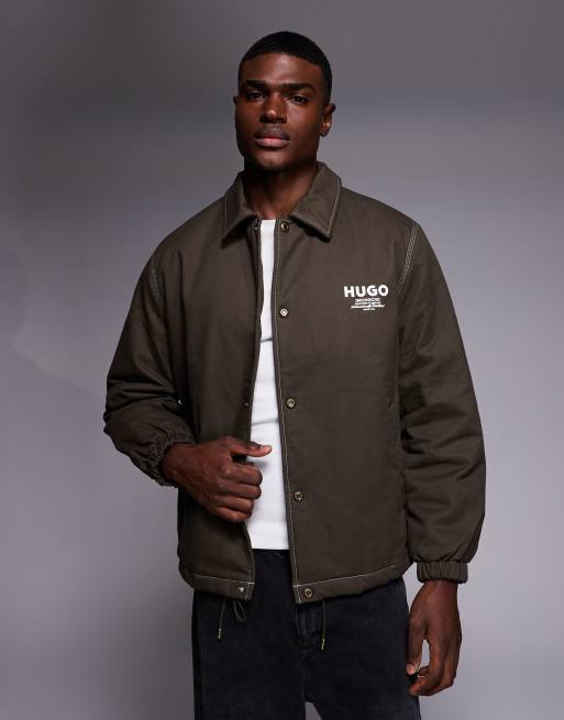 HUGO BLUE Biyo label logo back print jacket in brown, 3 of 5