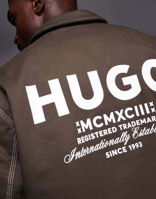 HUGO BLUE Biyo label logo back print jacket in brown, 5 of 5