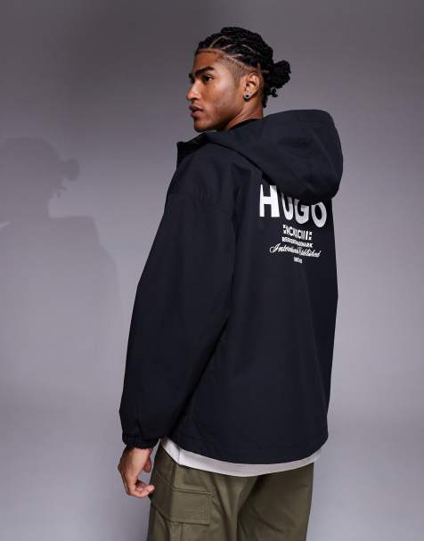 Hugo Blue Bod back print hooded jacket in black - view 1