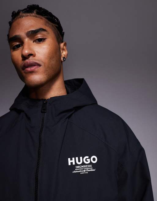 HUGO Blue – BOD – Czarna kurtka z kapturem i nadrukiem na plecach, 5 z 5