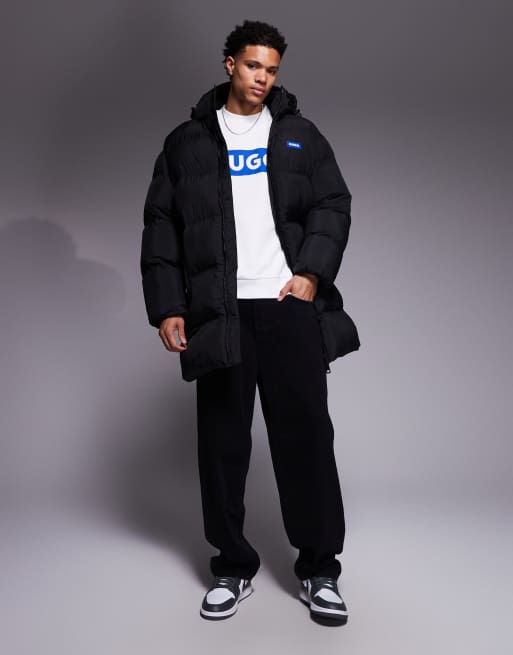 HUGO BLUE Bodi relaxed fit longline chunky puffer in black, 2 of 5
