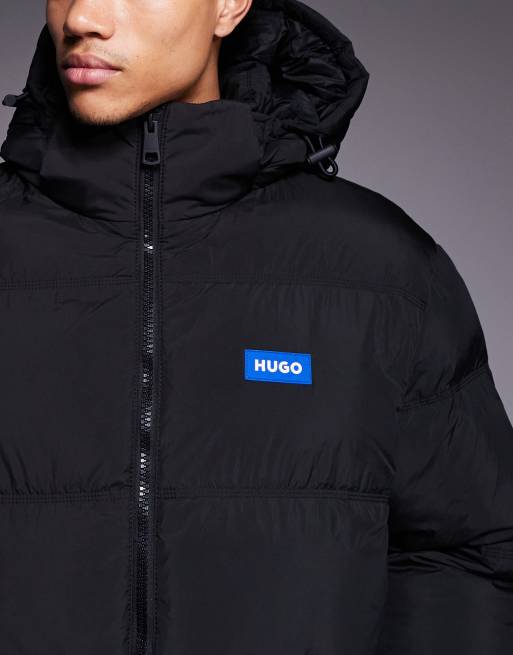 HUGO BLUE Bodi relaxed fit longline chunky puffer in black, 5 of 5