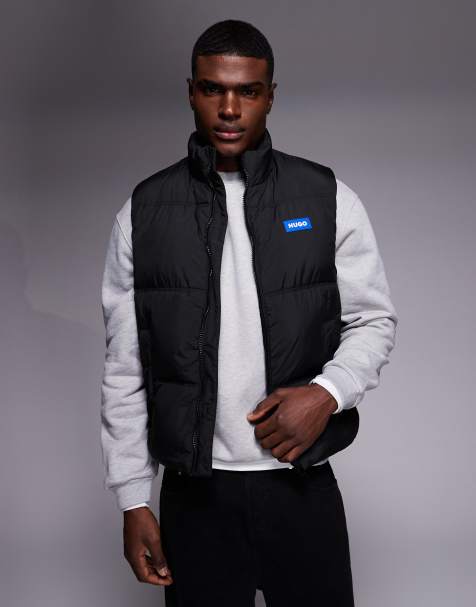 HUGO BLUE Bodolino chest logo padded vest in black - view 1