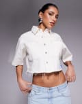 [Hugo Blue] HUGO Blue boxy fit denim shirt in light beige-Neutral 12 Light Beige