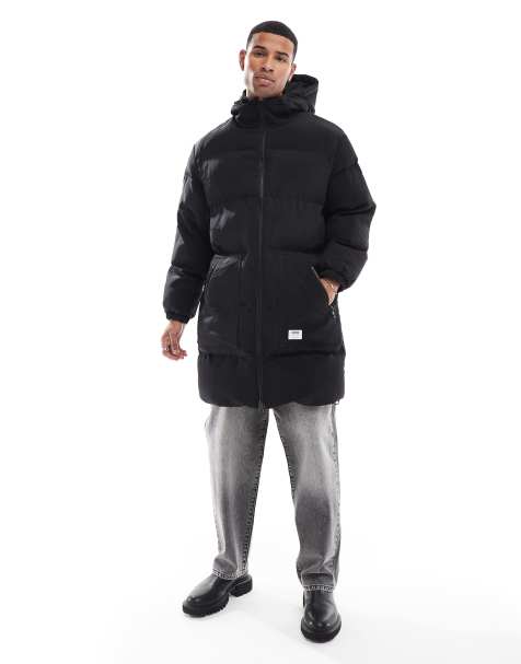 HUGO Blue brooky longline puffer jacket in black - view 1