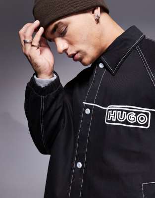 Hugo Blue Bujo Collared Jacket In Black