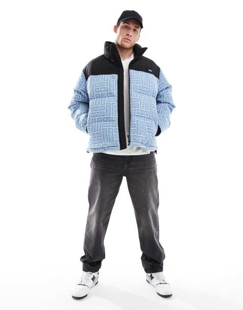 HUGO Blue - Byres - Dynejakke i sort/blå med gennemgående logoprint - view 1