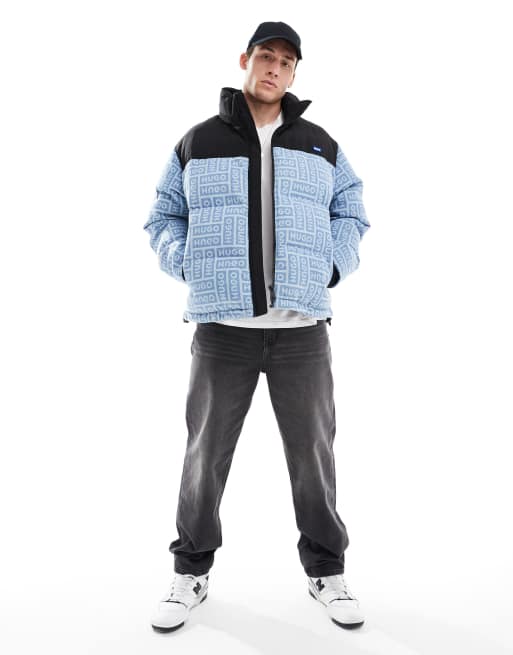 HUGO Blue - Byres - Gewatteerd jack met print in zwart en blauw
