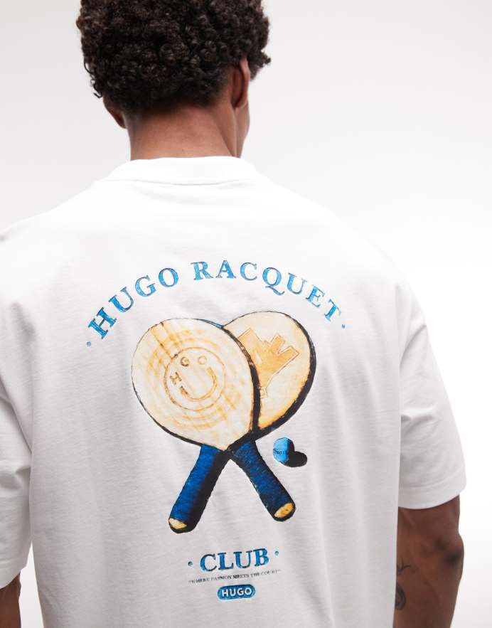 Hugo Blue Camiseta blanca con estampado en la espalda de punto