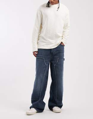 Hugo Blue Carpenter Wide Leg Jeans In Blue