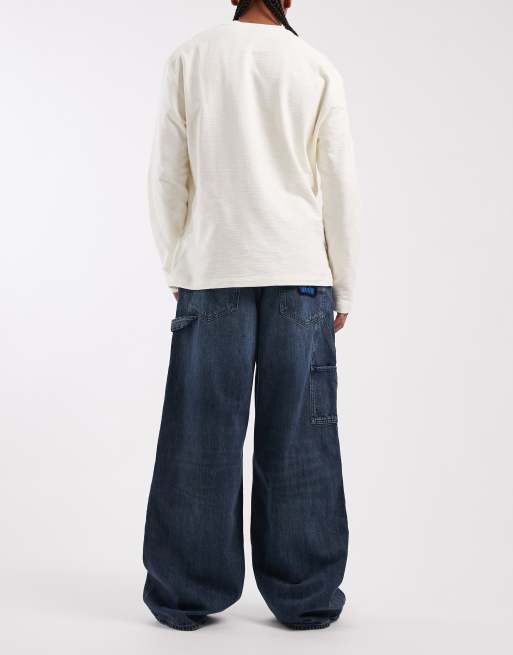 Hugo Blue Carpenter wide leg jeans in dark blue, 2 of 5