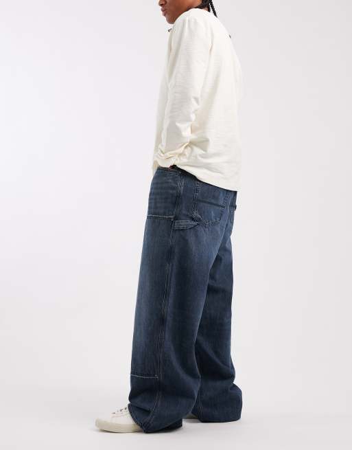 Hugo Blue Carpenter wide leg jeans in dark blue, 3 of 5