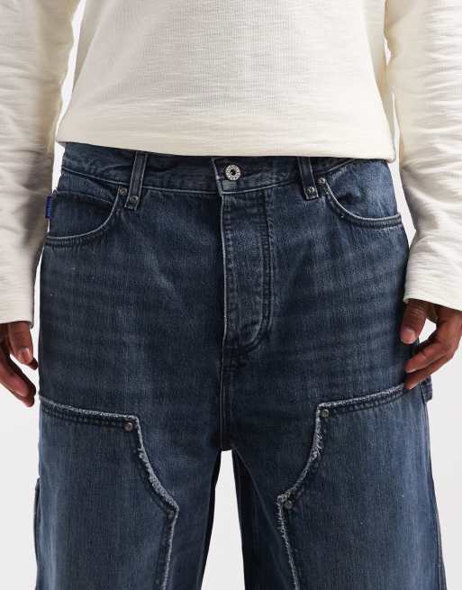 Hugo Blue Carpenter wide leg jeans in dark blue, 5 of 5