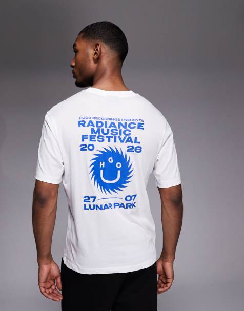 Hugo Blue chest graphic print t-shirt in white - view 1