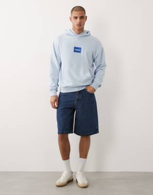 Hugo Blue Chest Label Hoodie In Blue