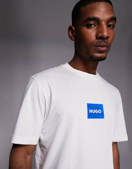Hugo Blue chest label logo t-shirt in white, 5 of 5