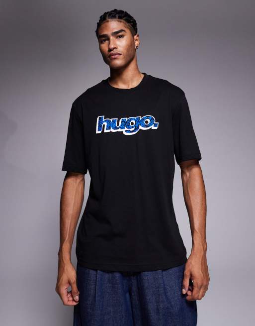 Hugo Blue chest print logo t-shirt in black