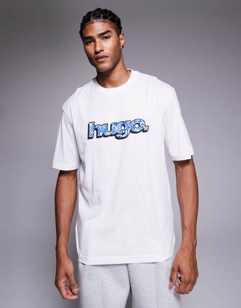 Hugo Blue chest print logo t-shirt in white - view 1