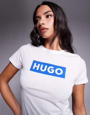Hugo Blue Classic Box Logo Slim Fit T-shirt In White