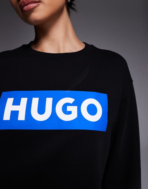 Hugo Blue classic crew sweats in black, 4 of 4