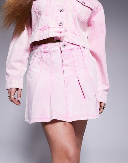Co Ord Pink Denim Skirt And Jacket Pink Acid Wash Denim Jacket