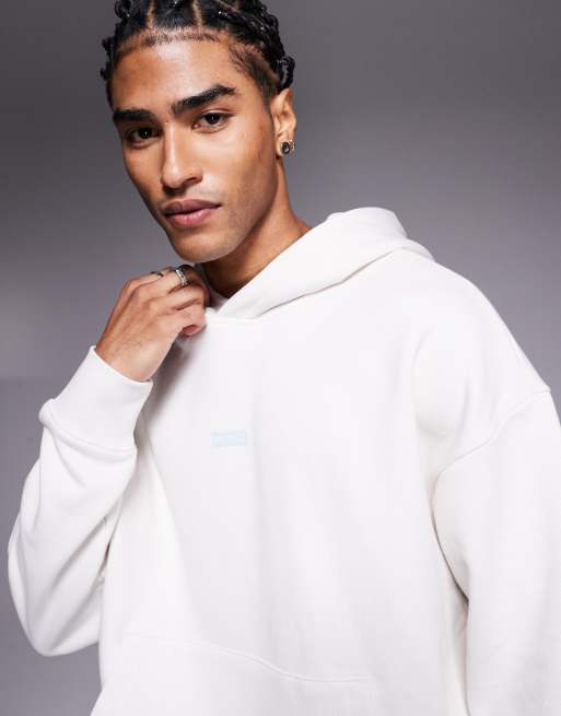 Hugo Blue co-ord loose fit hoodie in stone with blue logo, 3 of 4