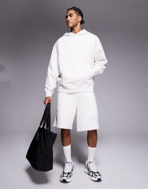 Hugo Blue co-ord loose fit hoodie in stone with blue logo, 4 of 4