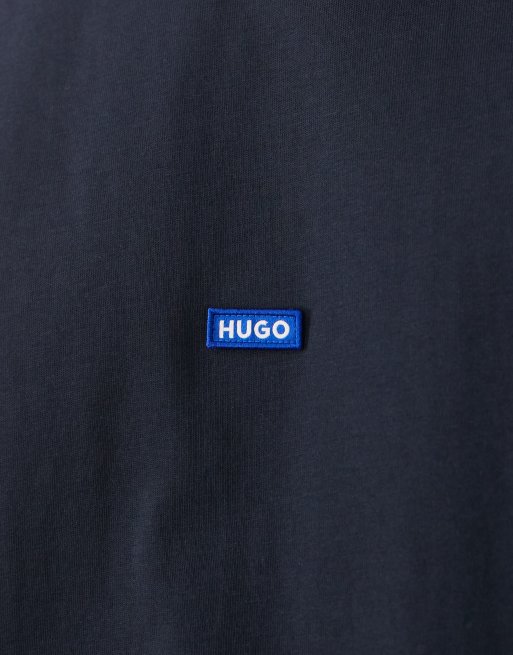 Hugo Blue cotton back logo print t-shirt in dark blue, 3 of 5