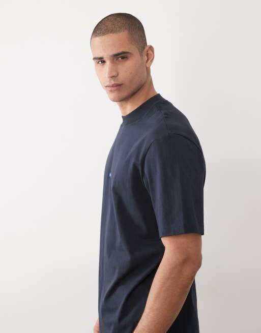 Hugo Blue cotton back logo print t-shirt in dark blue, 4 of 5