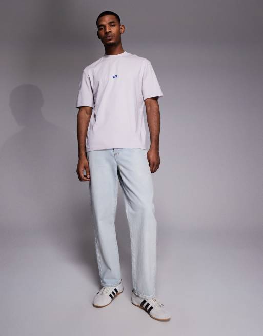 HUGO Blue cotton jersey with logo t-shirt in light purple, 2 of 5