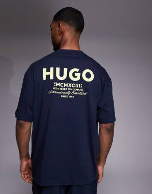Hugo Blue Cotton T-shirt With Back Logo Print In Multi