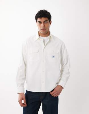Hugo Blue Cotton Twill With Logo Label Shirt In White