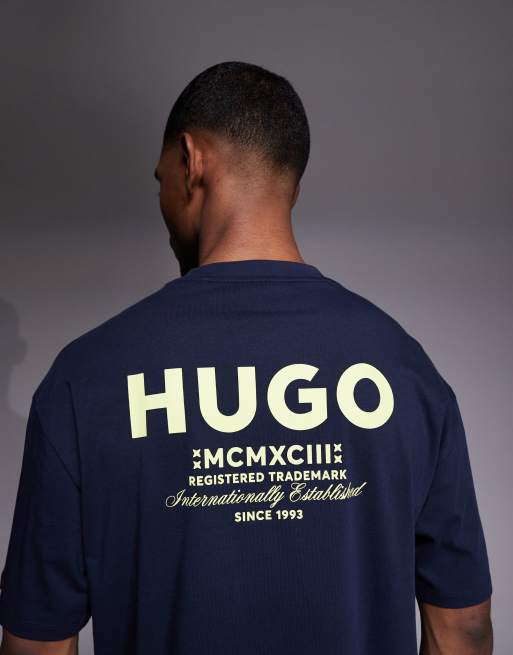 Hugo Blue cotton with back logo print t-shirt in dark blue, 5 of 5
