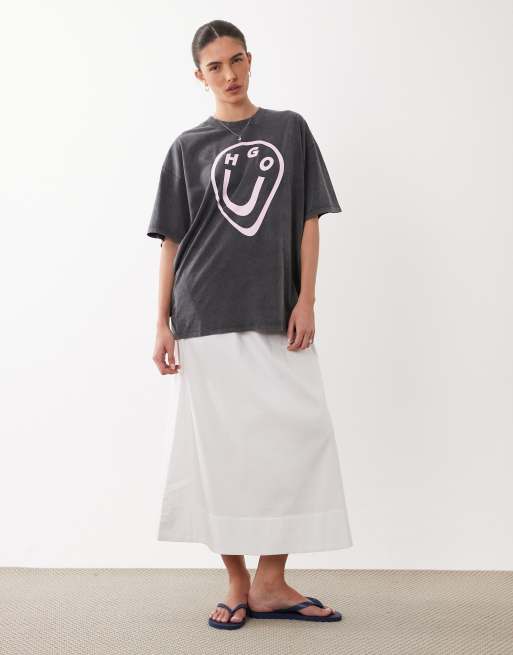 HUGO Blue – Czarny T-shirt oversize z grafiką z logo, 2 z 4