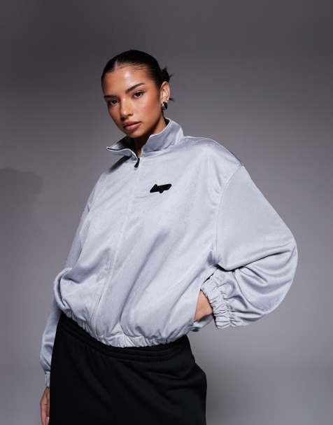 HUGO BLUE Dales logo full zip track jacket in silver